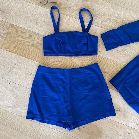 Free People 3 Piece Shorts, Crop Top and Blazer Set in Blue - Picture 2 of 9